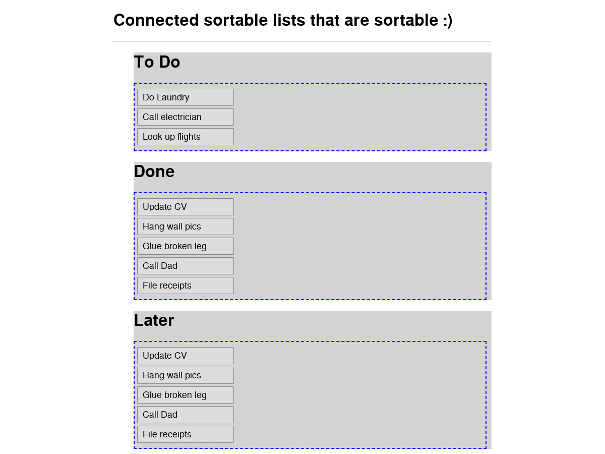 Sortable connected sortable lists.   Plunker